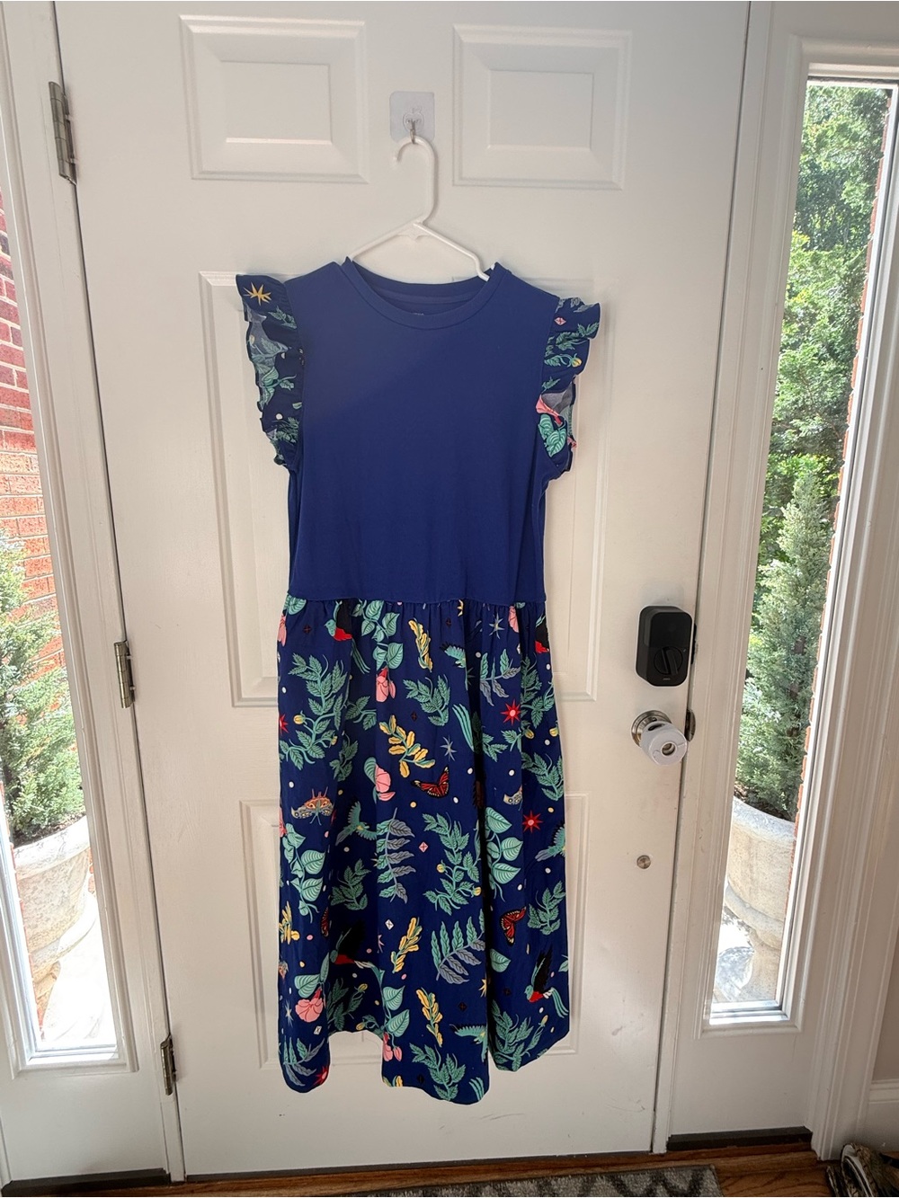 Girls' Navy Floral Tiered Casual Dress with Flutter Sleeves